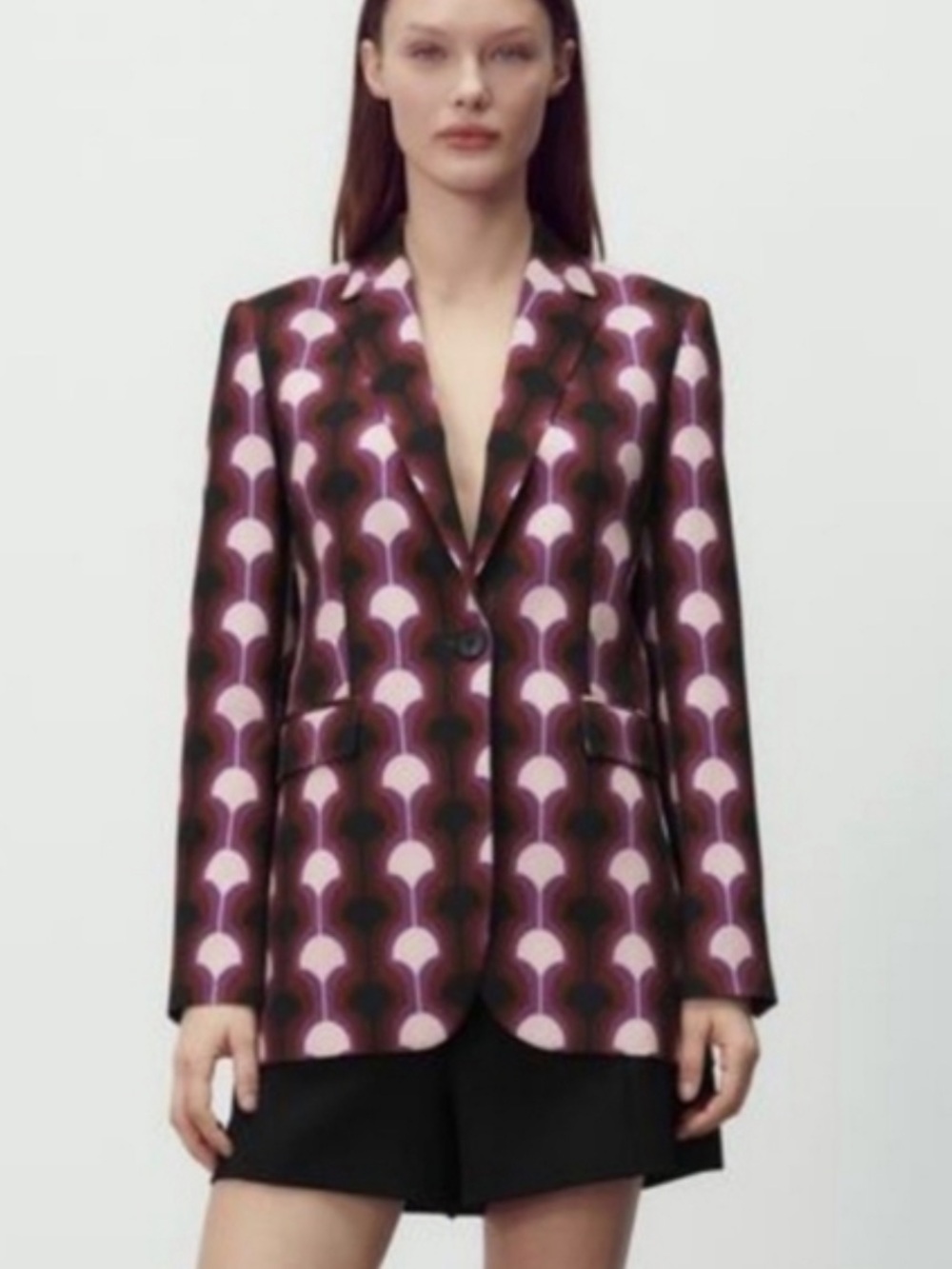 Zara Pink, Deep Plum & Purple Geometric Printed Maximalist Blazer